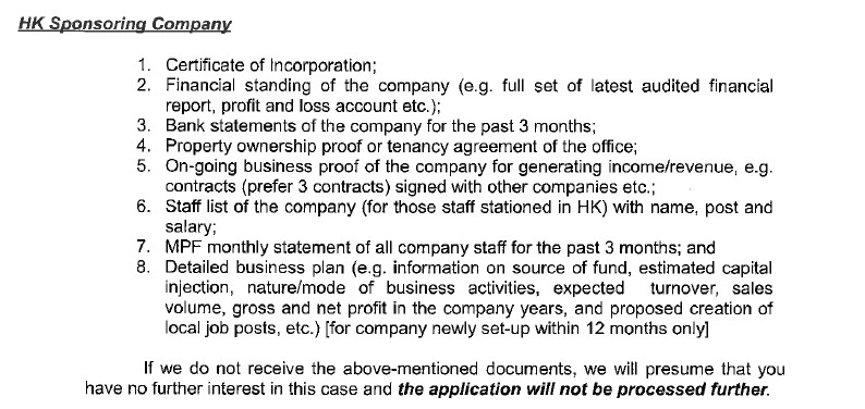 Standard IANG List of Documentary Requirements